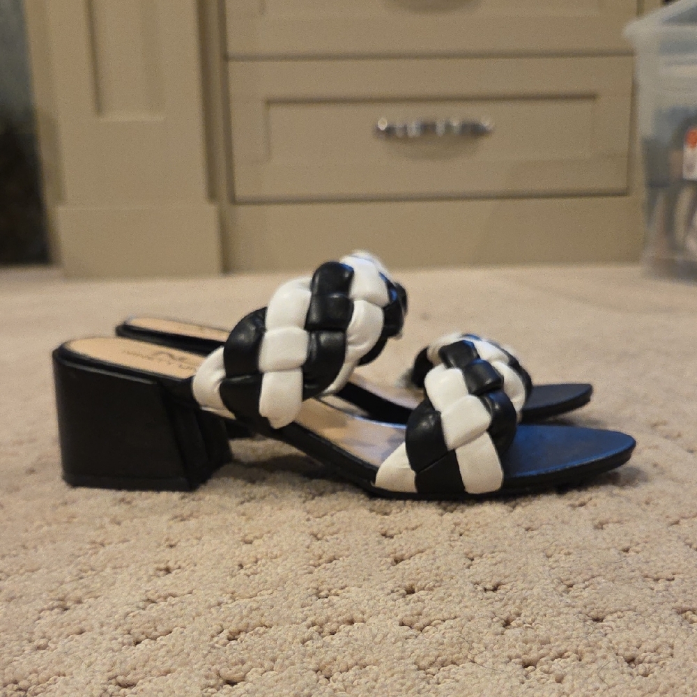 Black and White Striped Heels with Knot Details